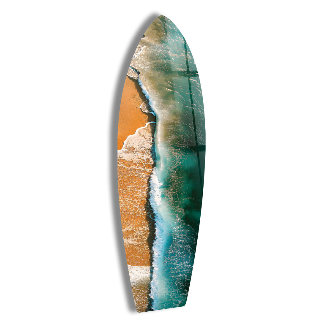 Golden Waves Surfboard Wall Art