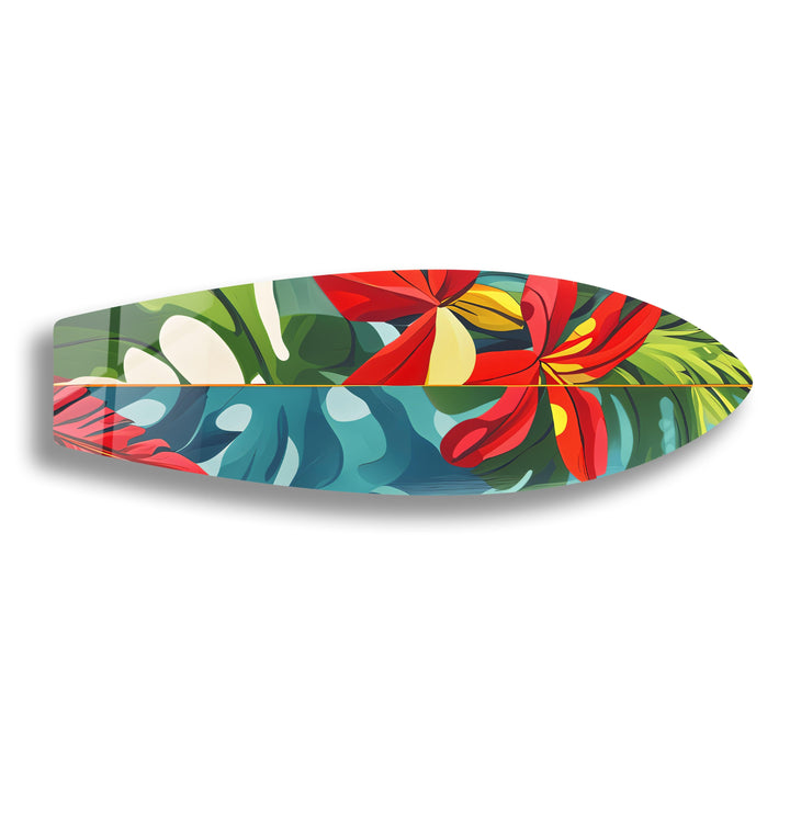 Red Flowers Surfboard Wall Art