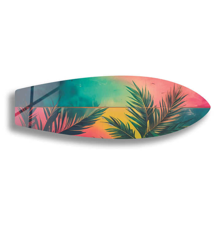 Green Palm Leafs Surfboard Wall Art