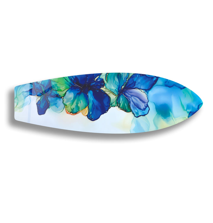 Blue Alcohol Ink Flower Surfboard Wall Art