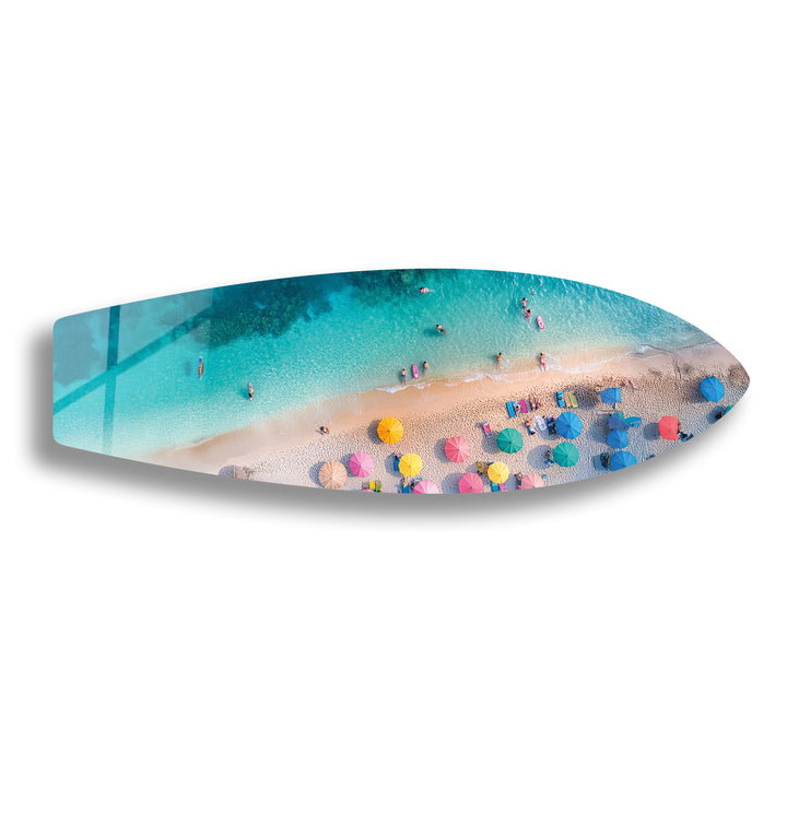 Blue Tropical Beach Surfboard Wall Art