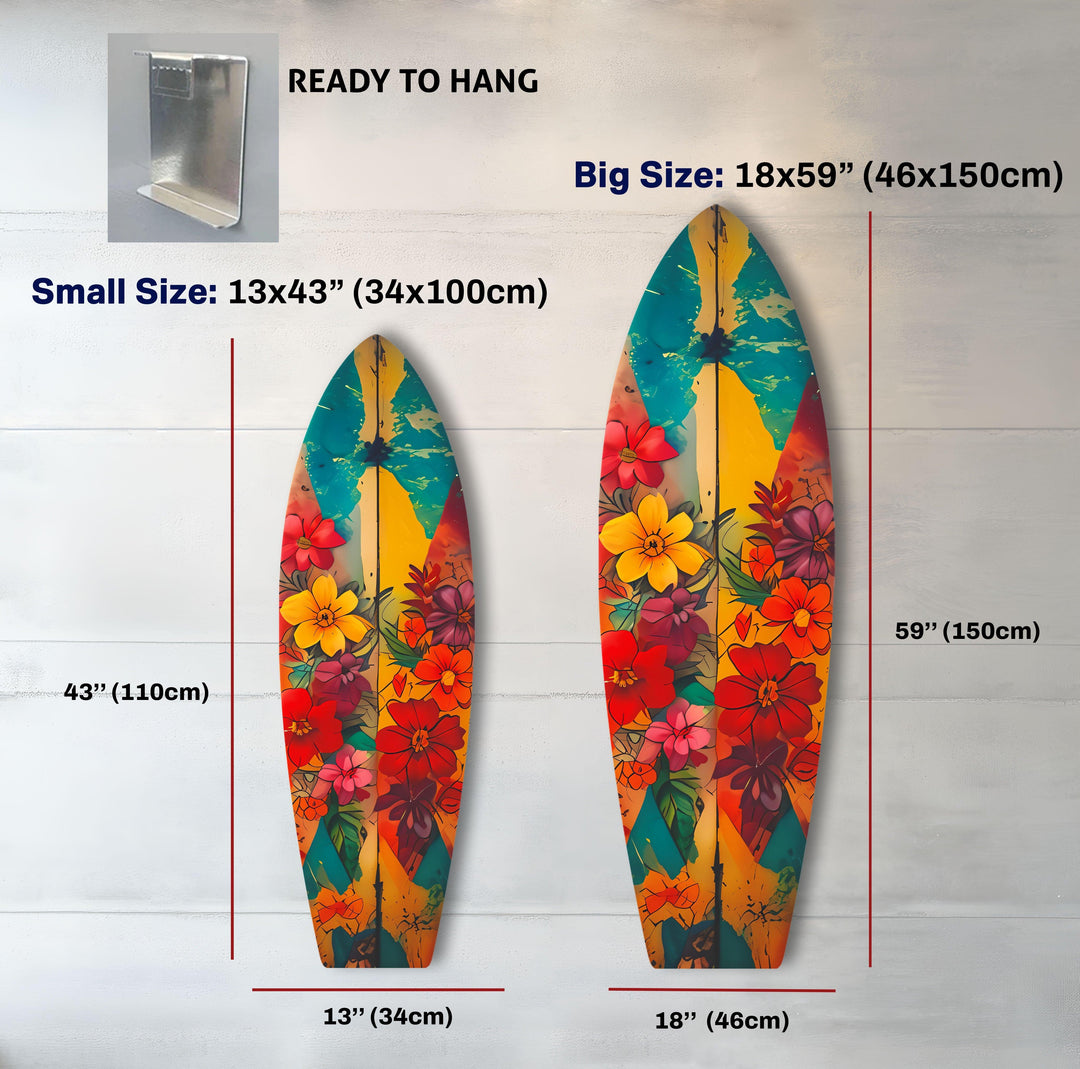 Colorful Flowers Surfboard Wall Art