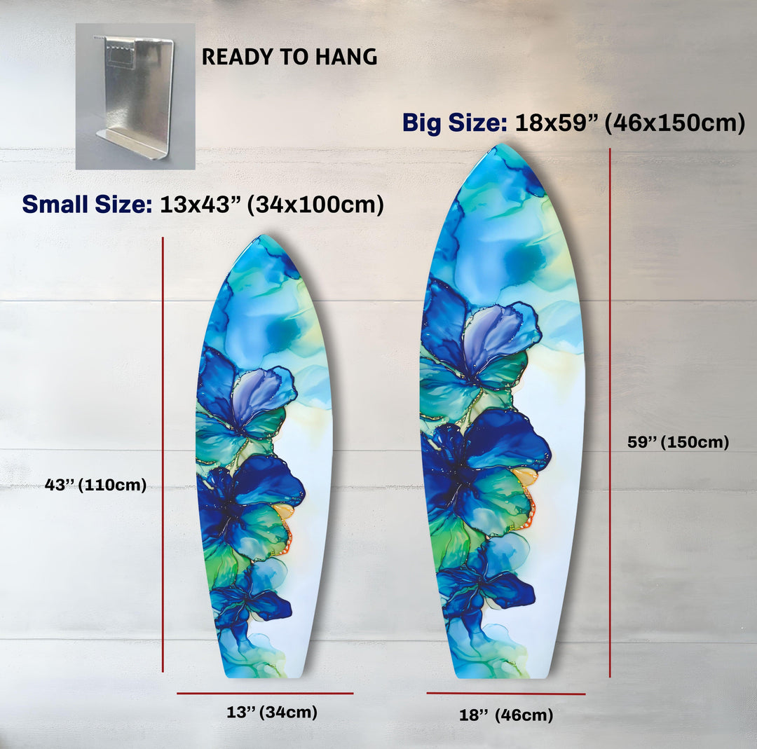 Blue Alcohol Ink Flower Surfboard Wall Art