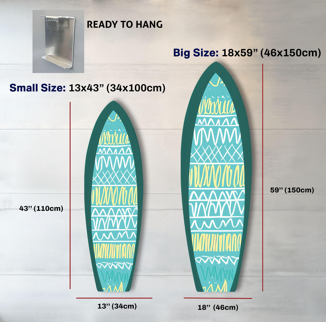 Blue & White Lines Surfboard Wall Art