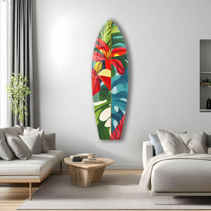 Red Flowers Surfboard Wall Art