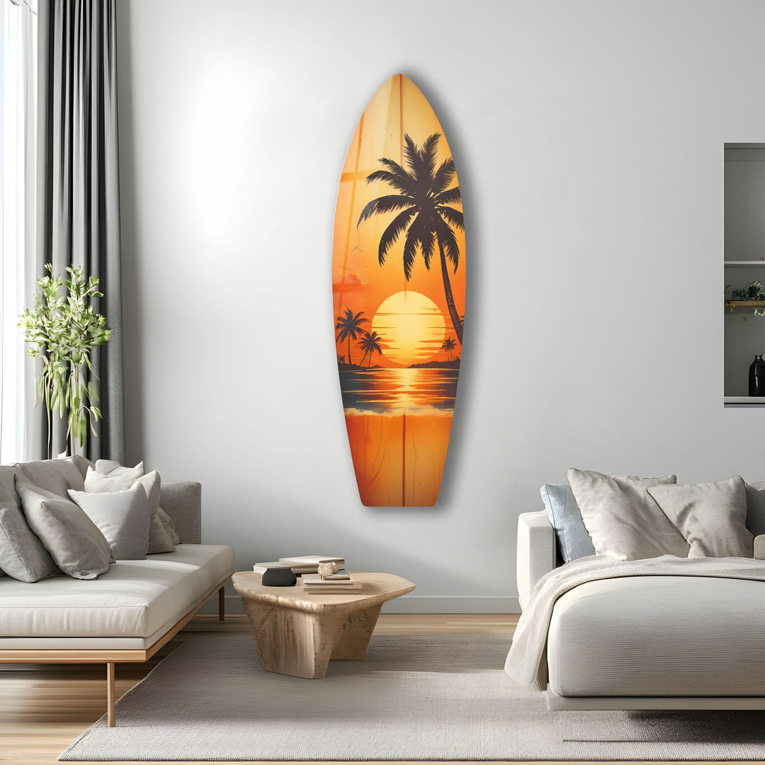 Sunset Tropical Landscape Surfboard Wall Art