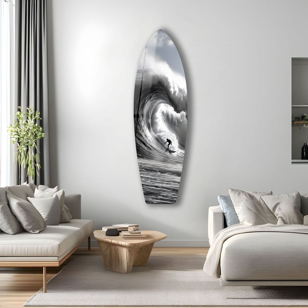 Black & White Surfer Surfboard Wall Art