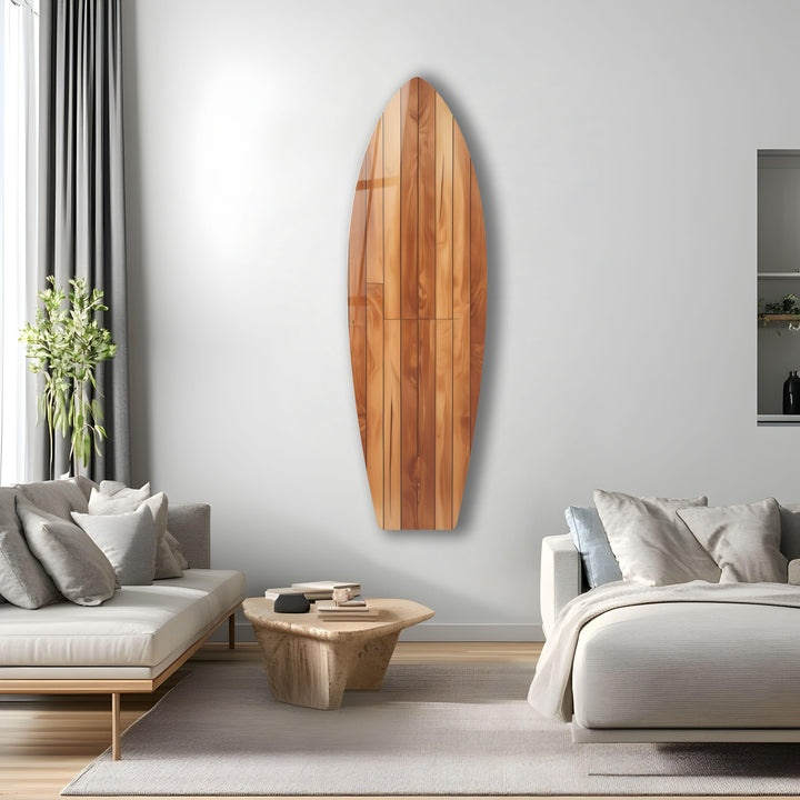 Brown Wood Details Surfboard Wall Art