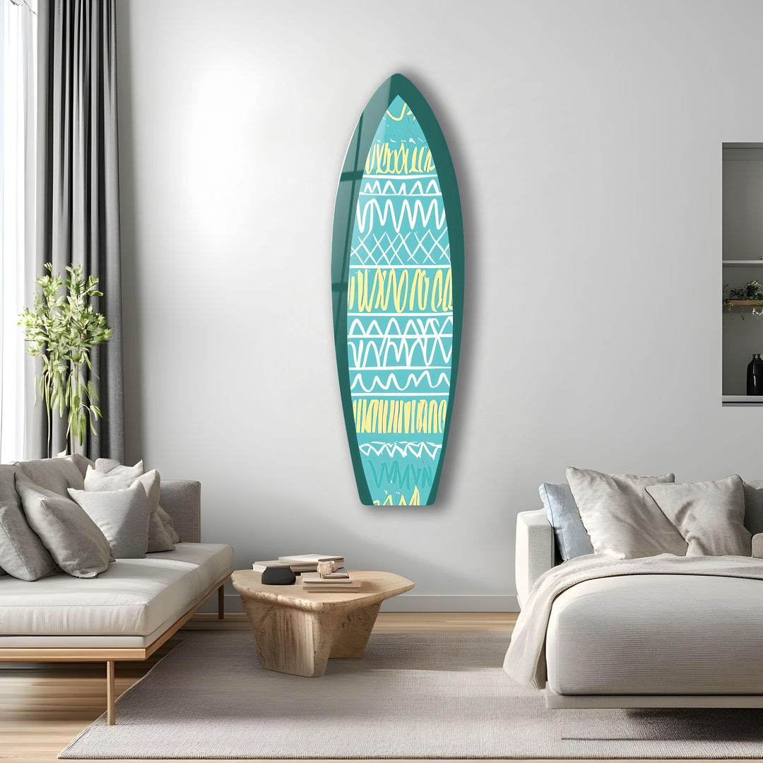 Blue & White Lines Surfboard Wall Art