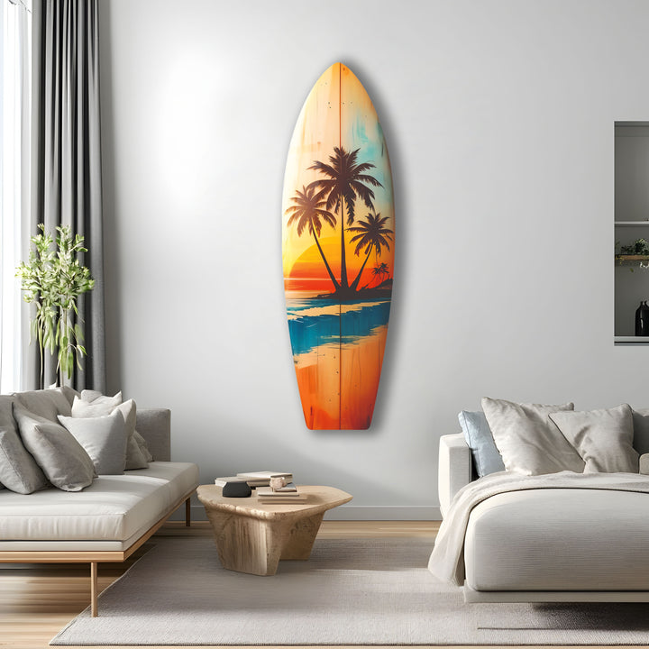 Tropical Sunset Landscape Surfboard Wall Art