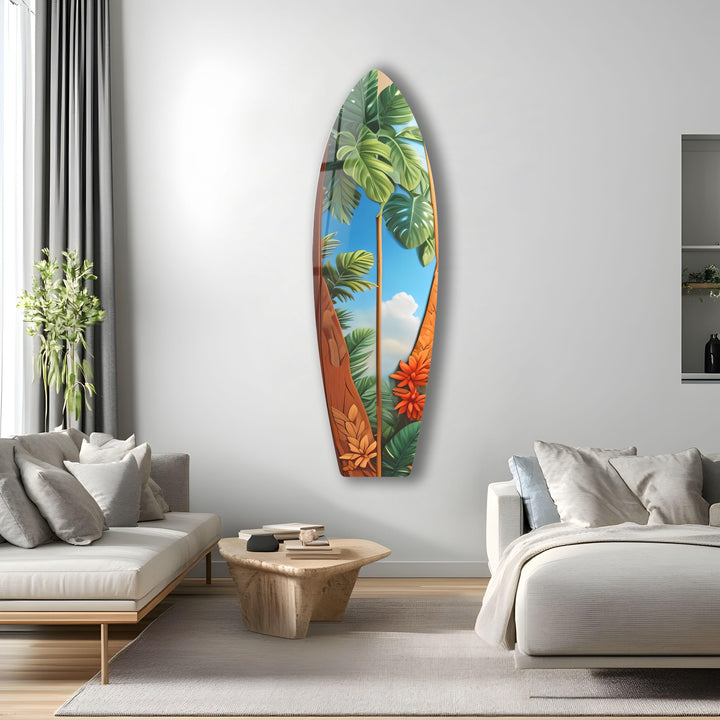 Green Tropical Trees Surfboard Wall Art