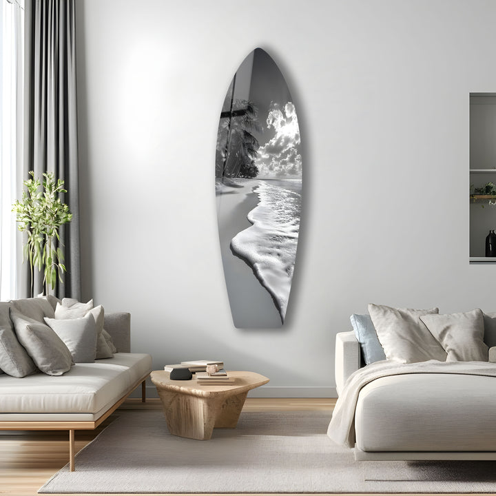 Monochrome Paradise Surfboard Wall Art