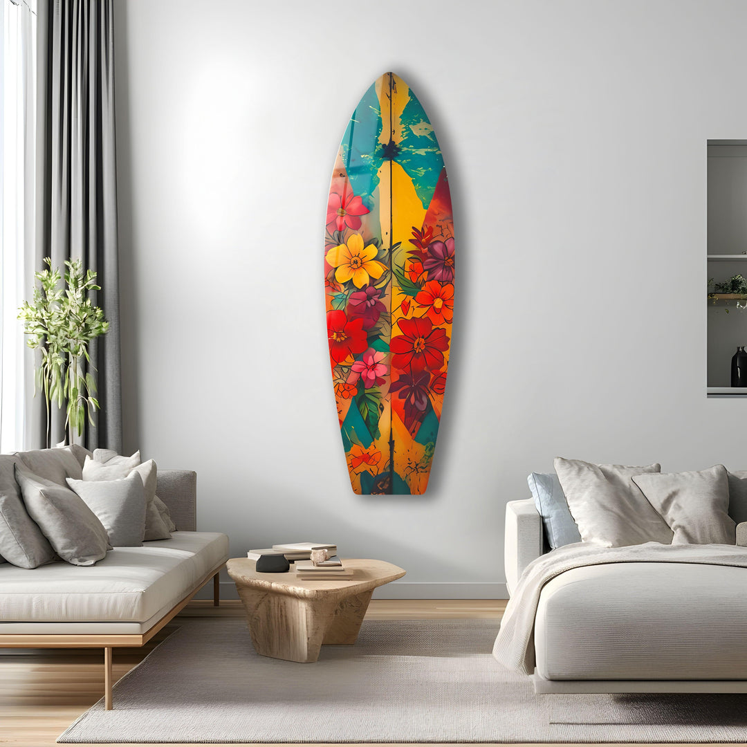 Colorful Flowers Surfboard Wall Art