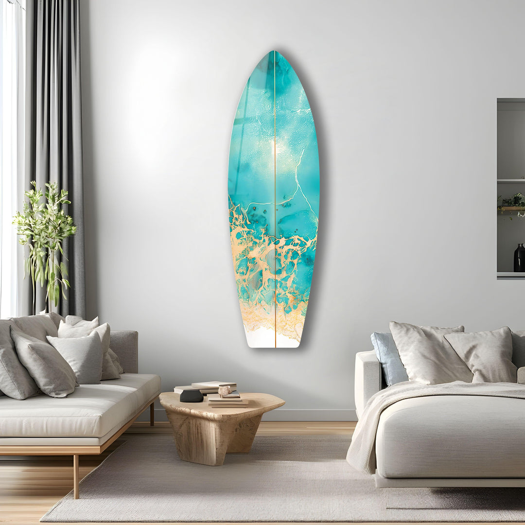 Abstract Sea Wave Surfboard Wall Art