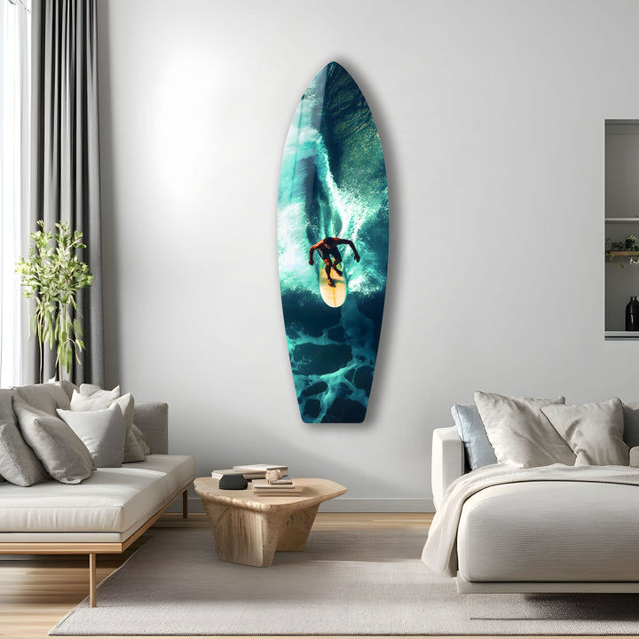 Action-packed surfing artwork, with the beauty of crashing waves and a skilled surfer.
