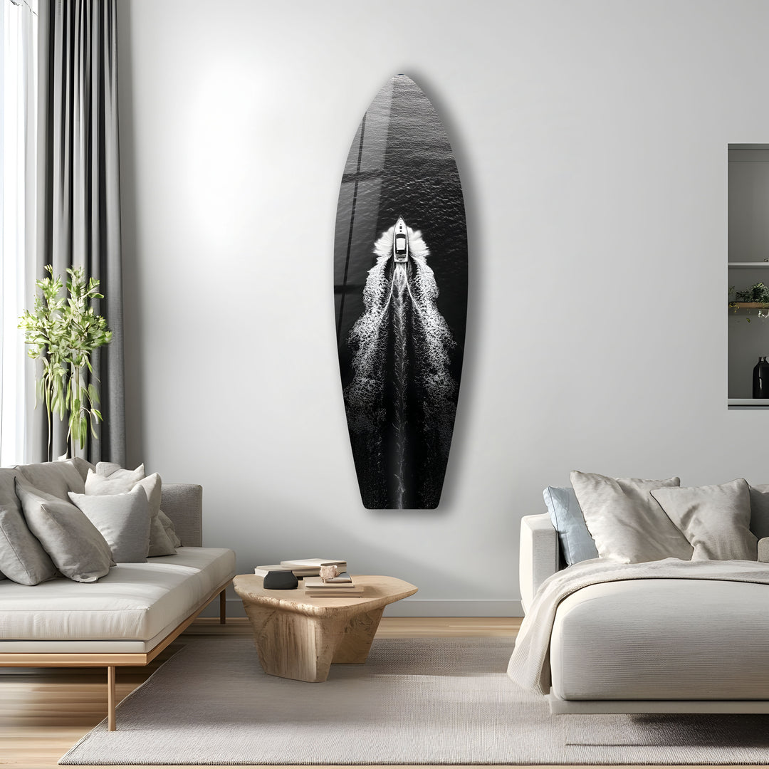 Monochrome Yacht Surfboard Wall Art