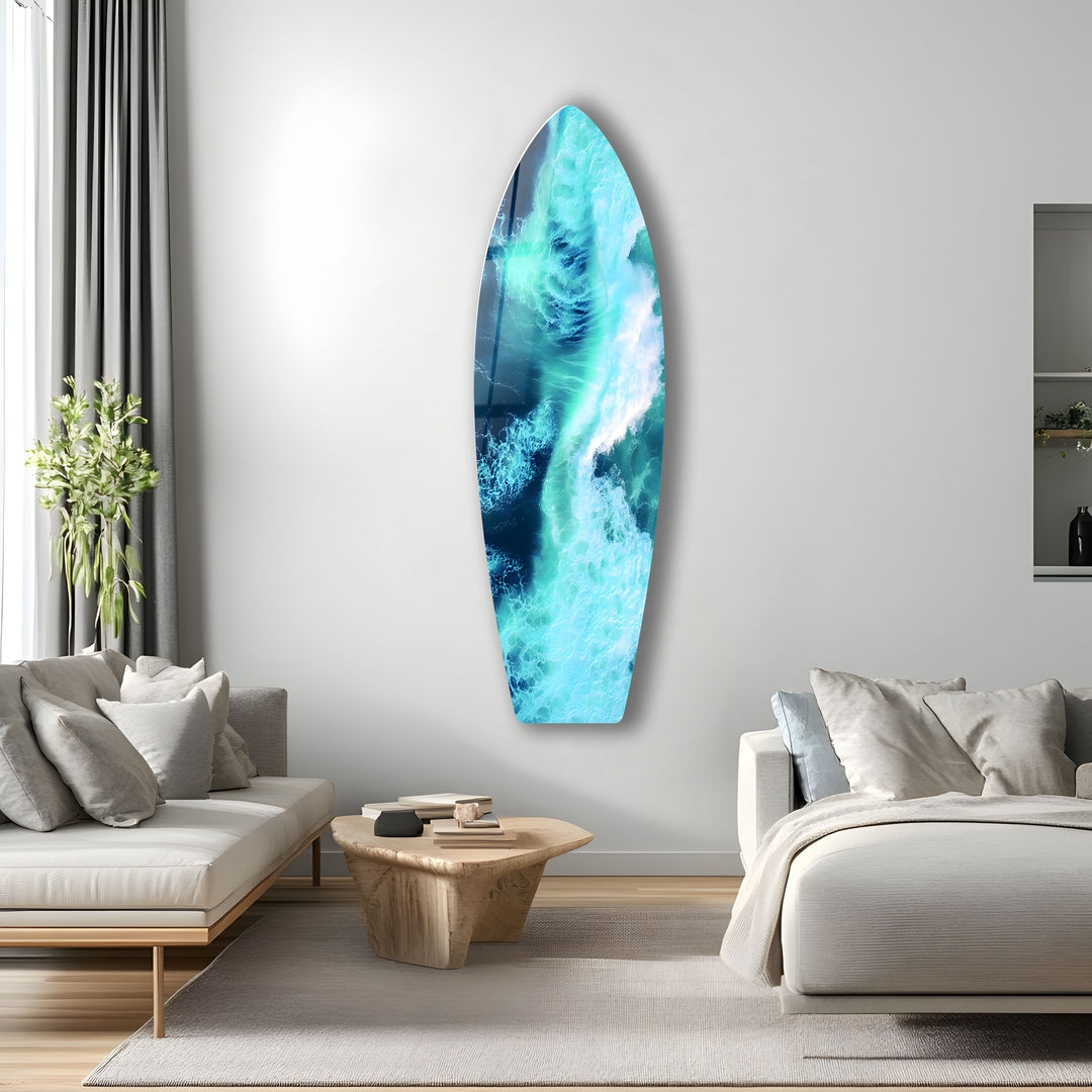 Ocean waves in motion, framed beautifully in this high-definition glass art, creating a dynamic coastal atmosphere in any room.
