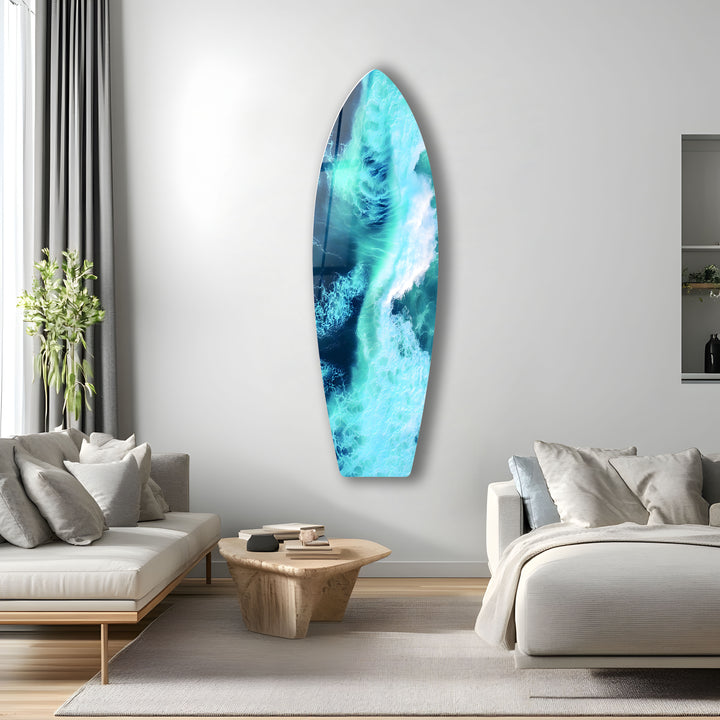 Ocean waves in motion, framed beautifully in this high-definition glass art, creating a dynamic coastal atmosphere in any room.
