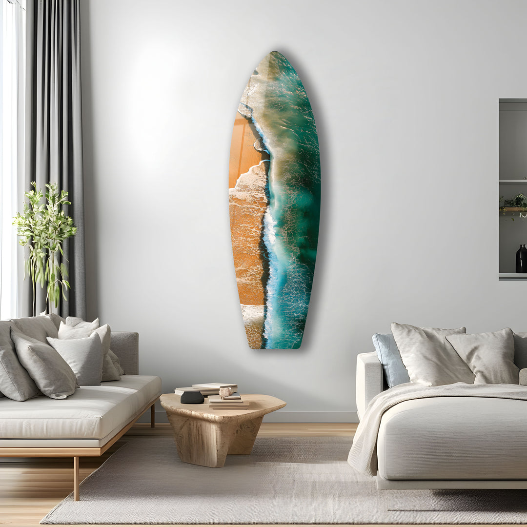 Golden Waves Surfboard Wall Art