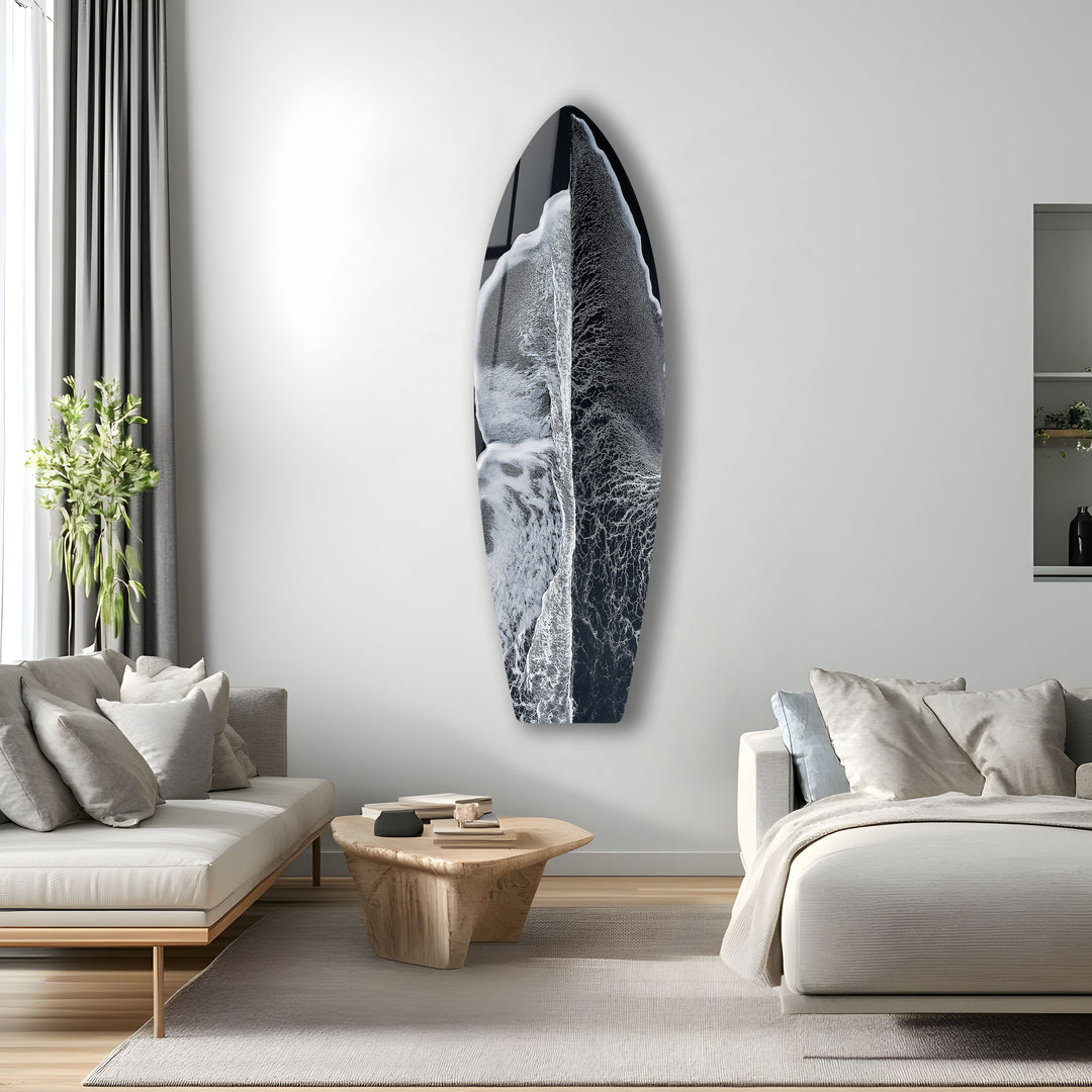 Monochrome Wave Surfboard Wall Art