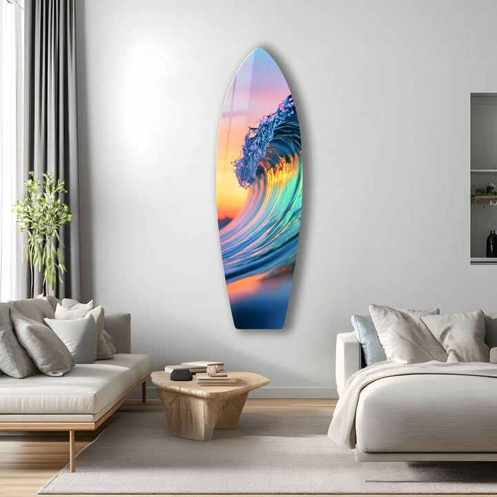 Vibrant ocean wave crashing on glass, bringing the excitement of the sea to your space.
