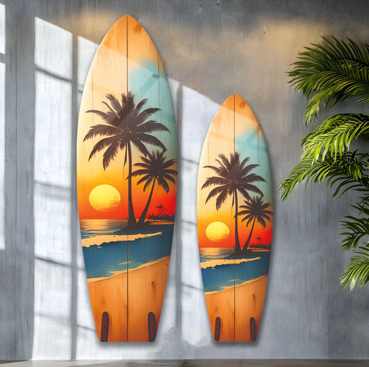 Palm Tree Vintage Surfboard Wall Art