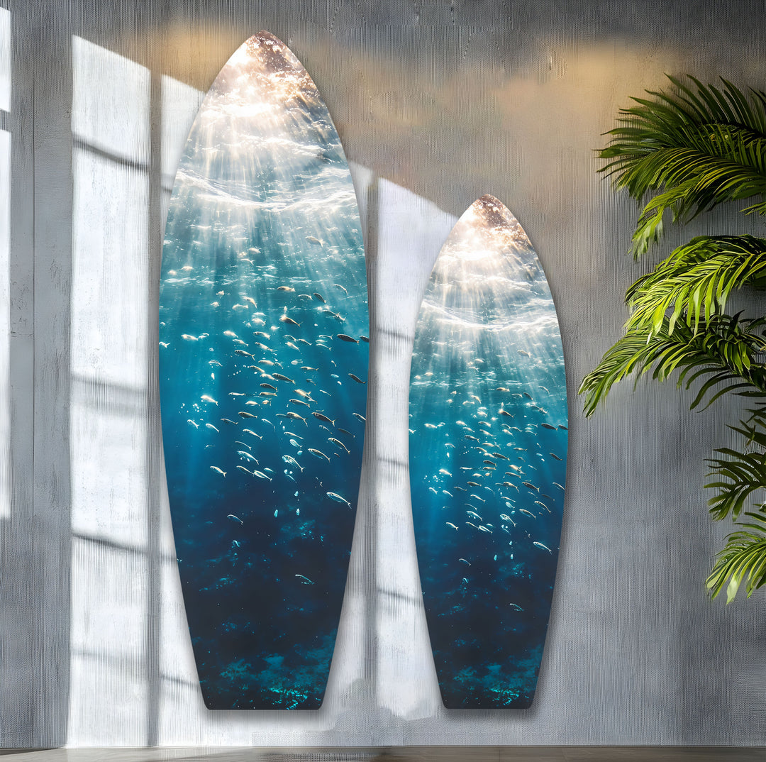 Modern and stylish ocean-inspired decor with a stunning underwater perspective.
