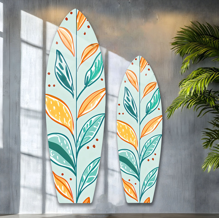 Colored Leafs Surfboard Wall Art