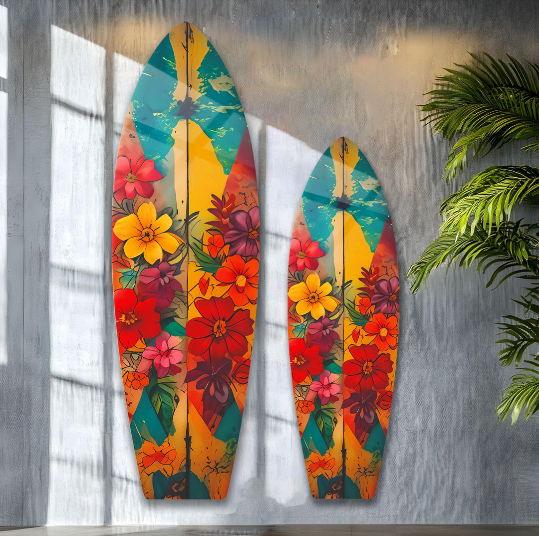 Colorful Flowers Surfboard Wall Art