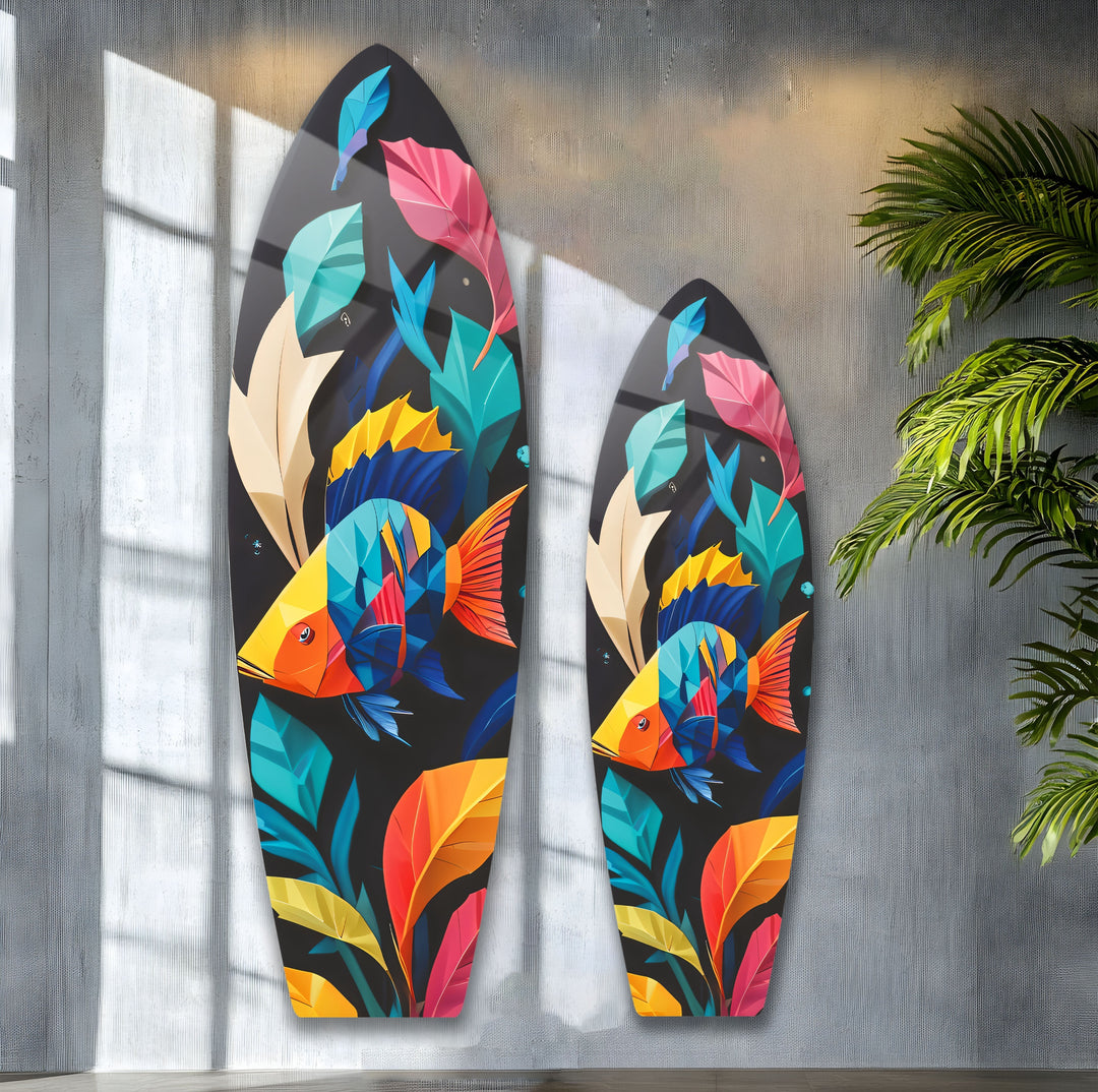 Stained Fishes Surfboard Wall Art