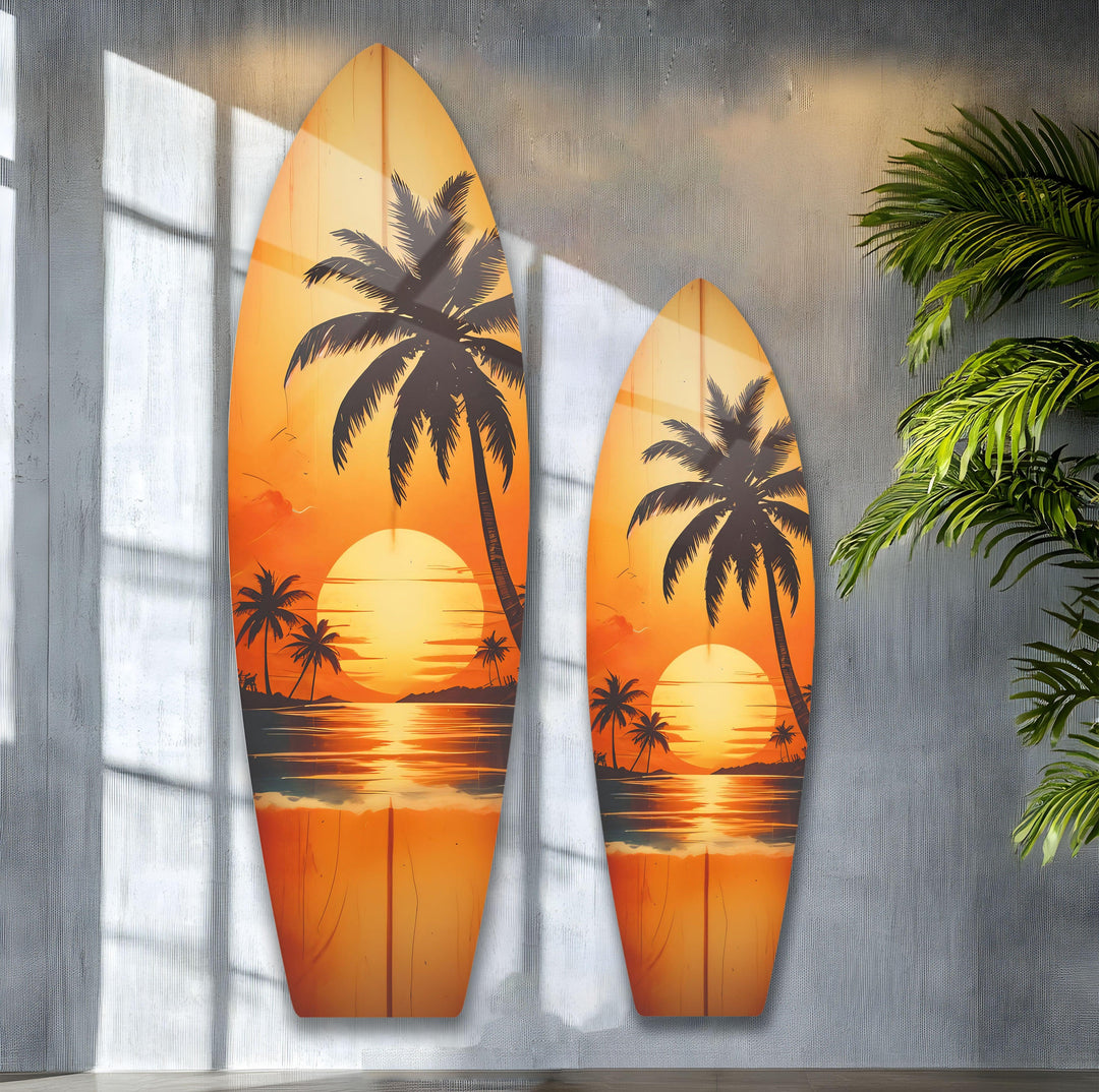 Sunset Tropical Landscape Surfboard Wall Art