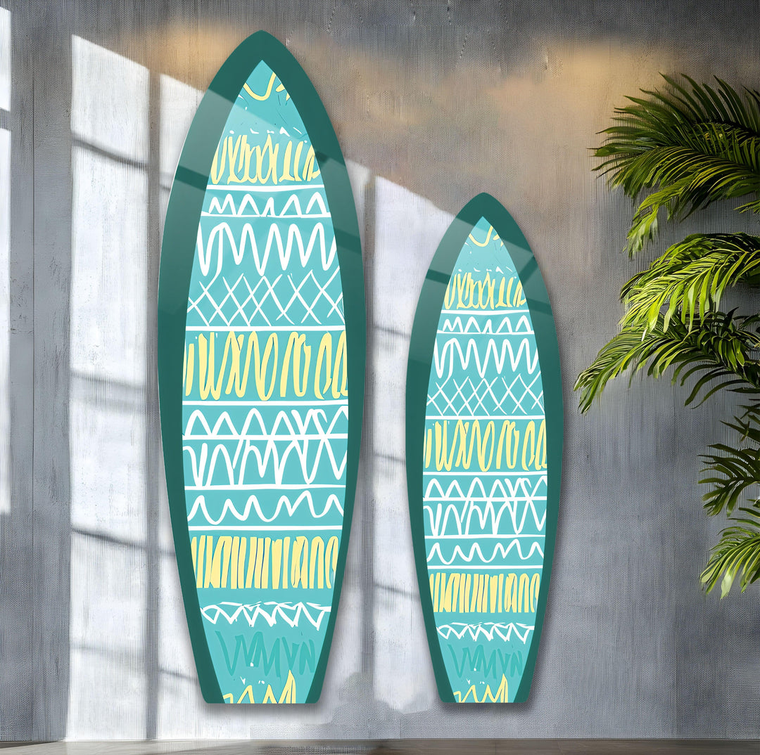 Blue & White Lines Surfboard Wall Art