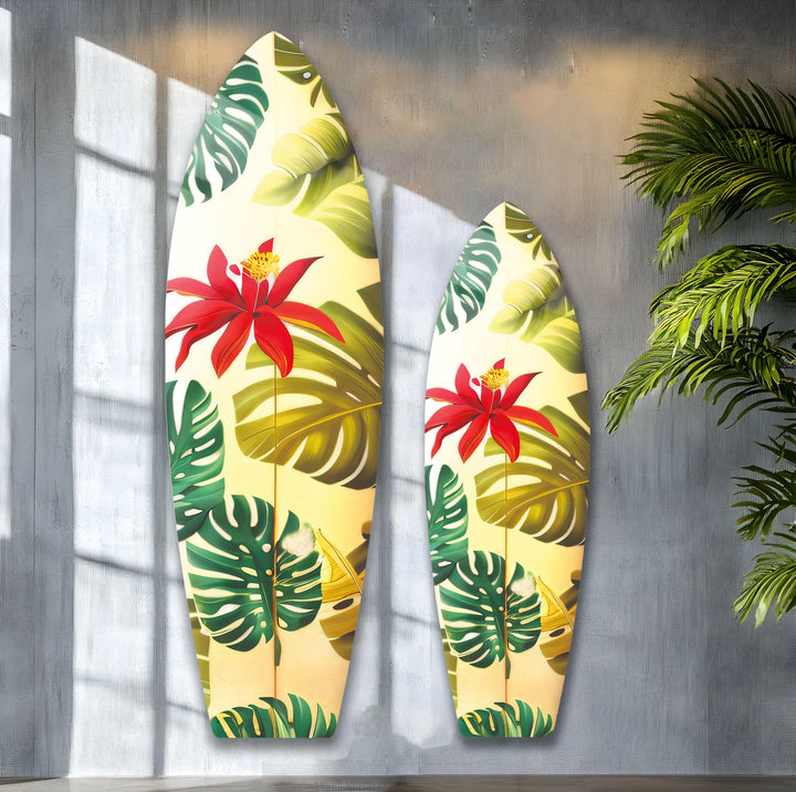 Tropical Flowers Surfboard Wall Art