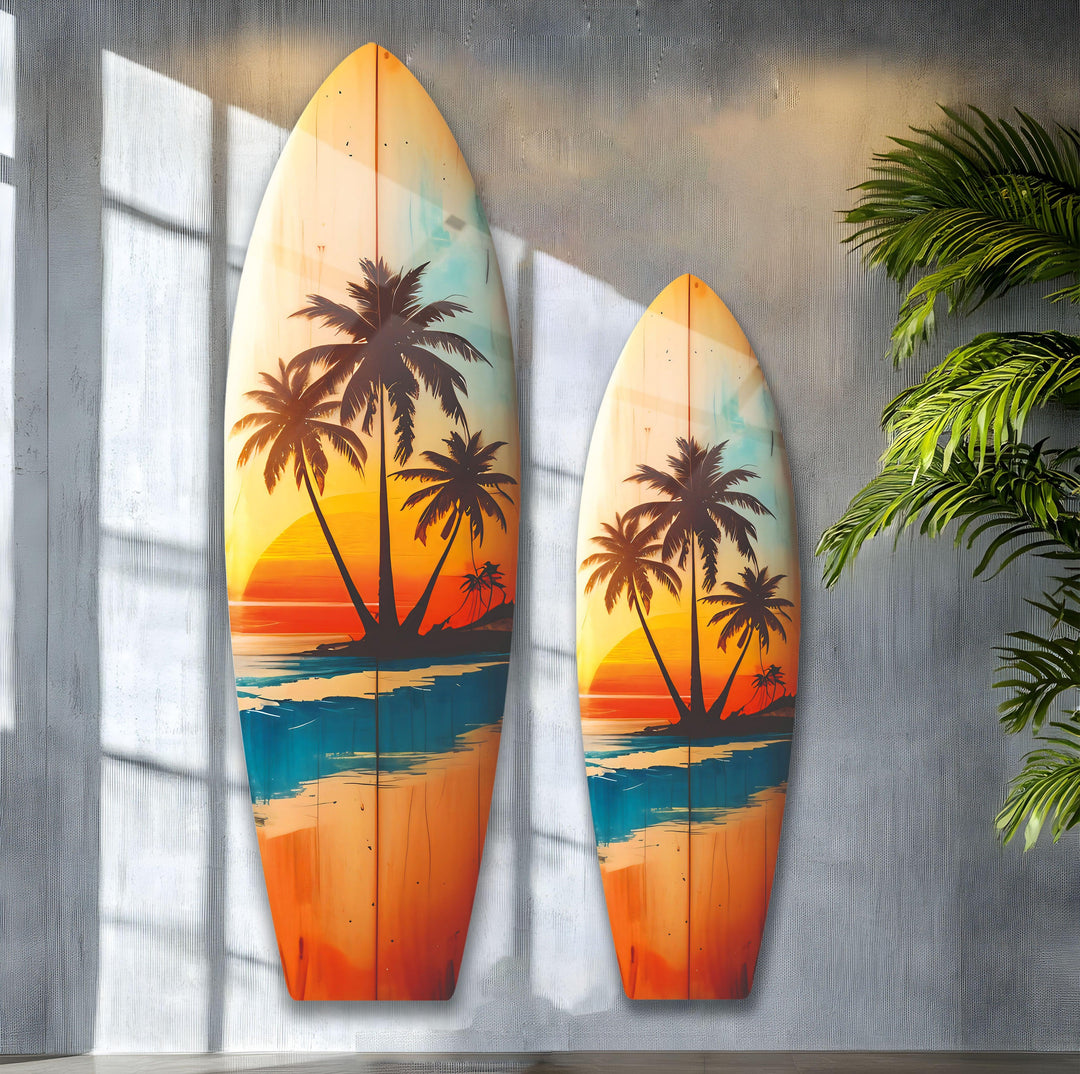 Tropical Sunset Landscape Surfboard Wall Art