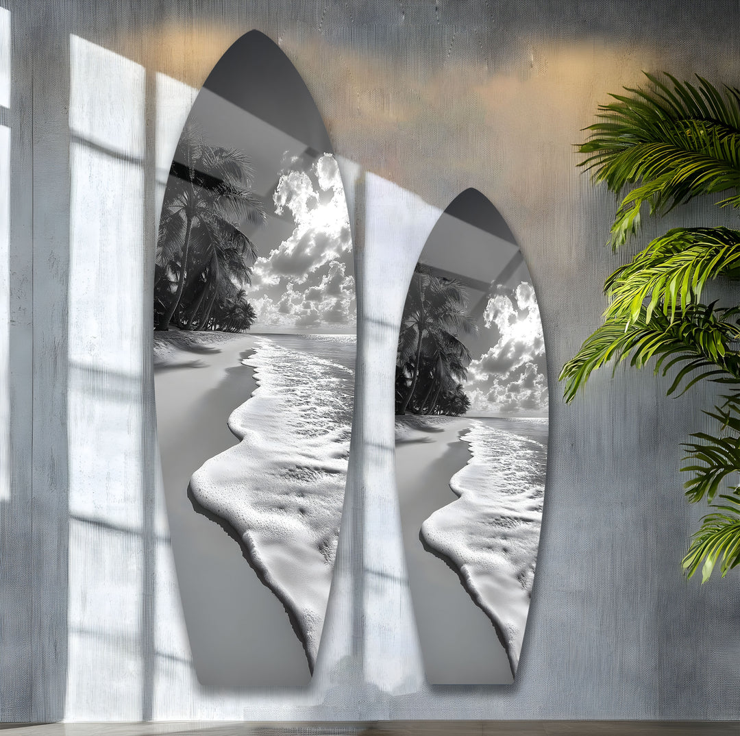 Monochrome Paradise Surfboard Wall Art