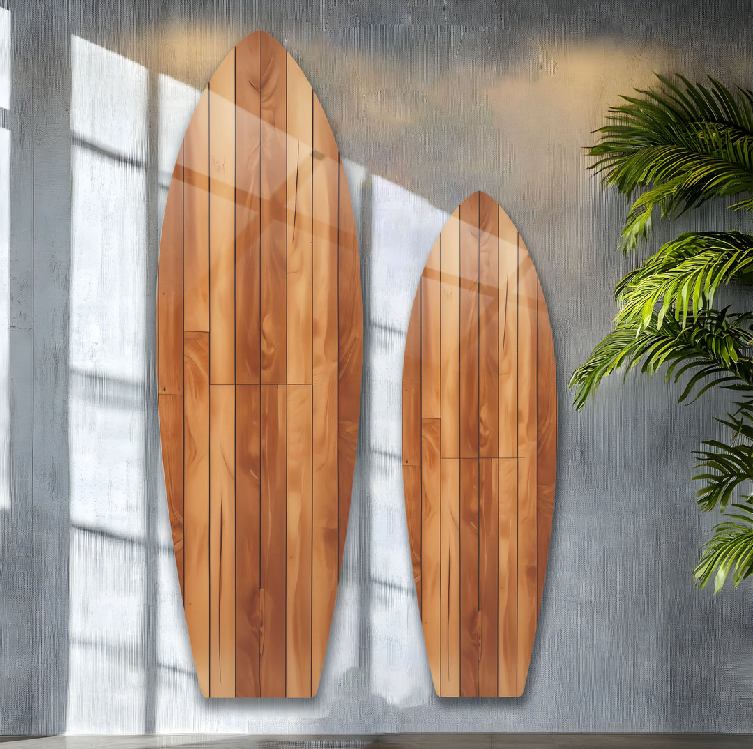 Brown Wood Details Surfboard Wall Art