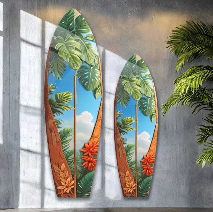 Green Tropical Trees Surfboard Wall Art