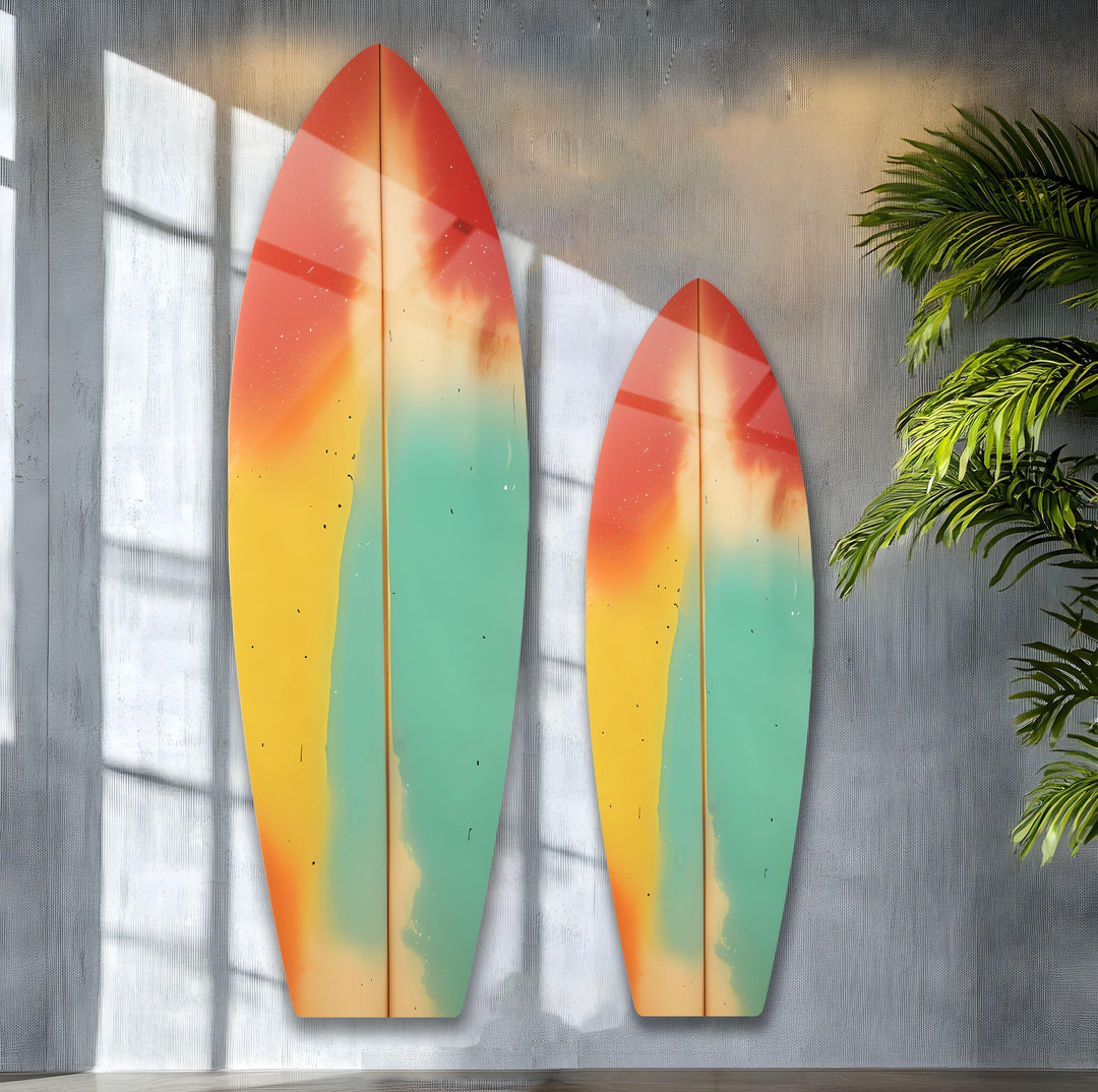 Green Red Abstract Surfboard Wall Art