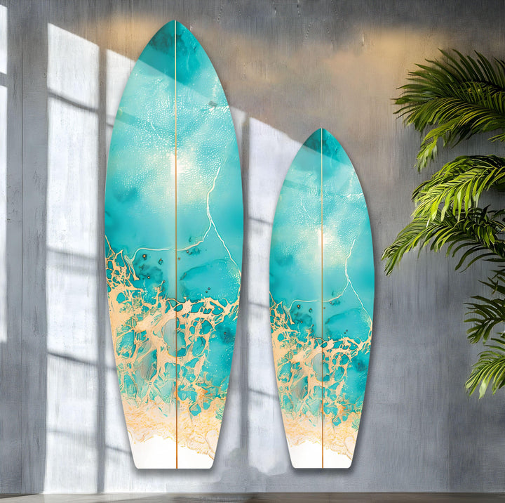 Abstract Sea Wave Surfboard Wall Art