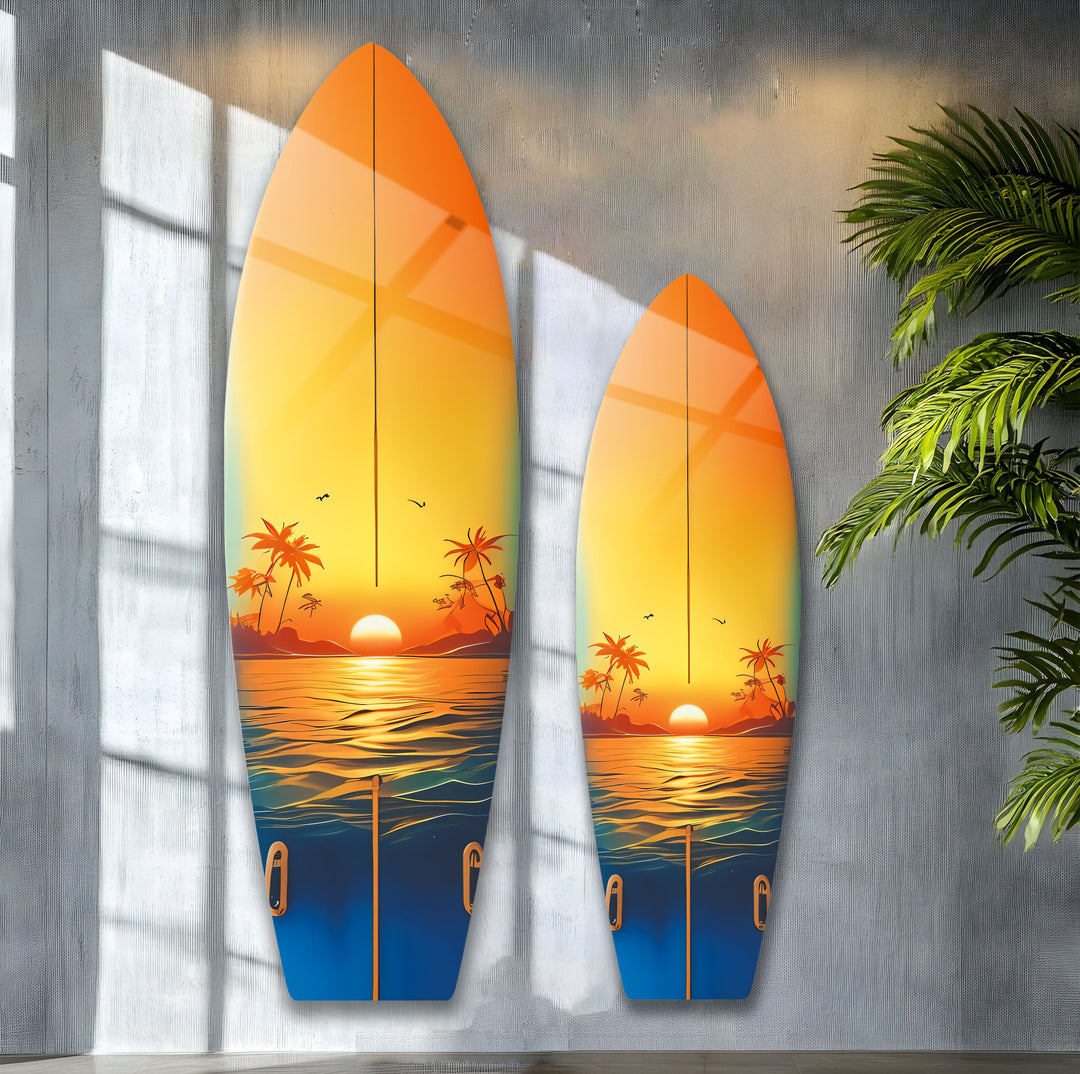 Tropical Land Sunset Surfboard Wall Art