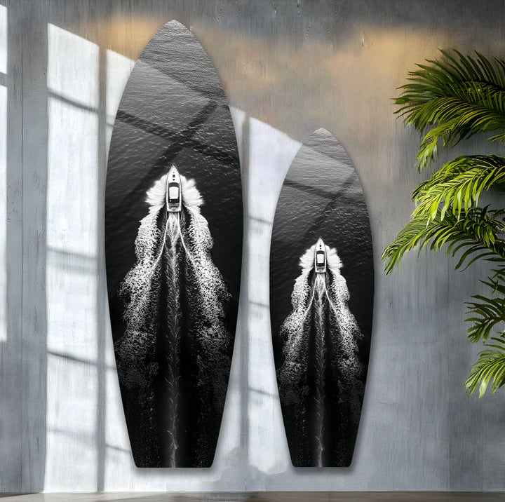 Monochrome Yacht Surfboard Wall Art