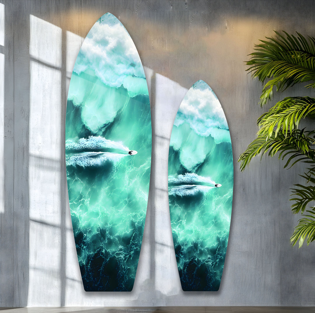 Breathtaking ocean view with a paddleboarder, captured in high-quality glass art, bringing a slice of paradise to your home.
