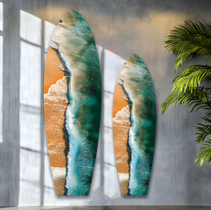 Golden Waves Surfboard Wall Art