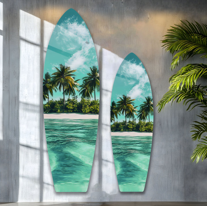 Vibrant tropical paradise art, bringing the beauty of the ocean and palm trees to your space.
