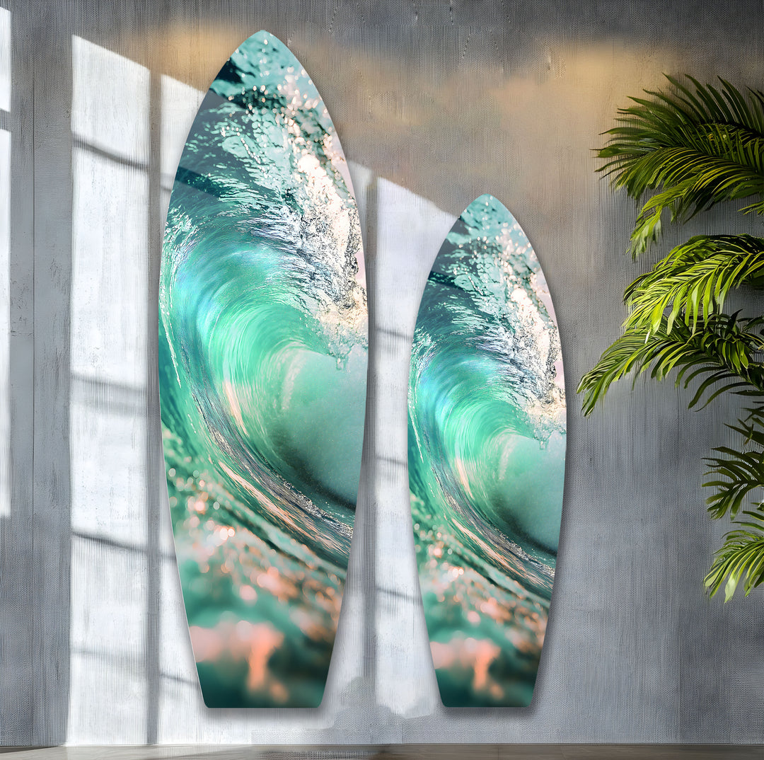 Vibrant ocean scene with a clear wave, bringing a burst of color and tranquility to any room.
