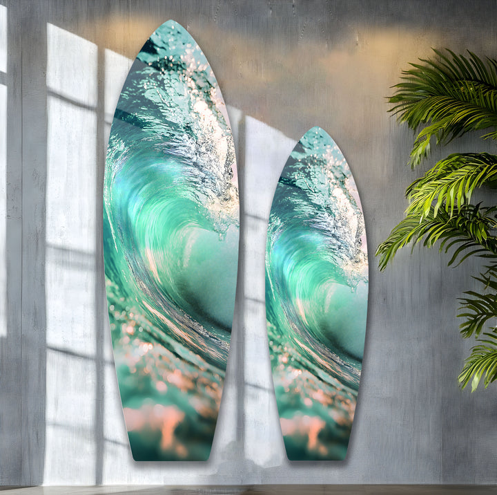 Vibrant ocean scene with a clear wave, bringing a burst of color and tranquility to any room.
