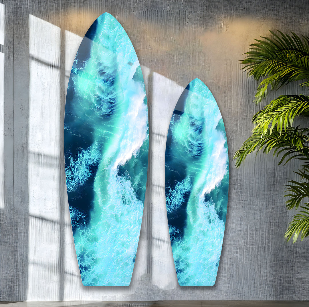 A stunning display of crystal-clear ocean waters and crashing waves, captured in 8K high-quality glass art that brings the beach vibe to life.
