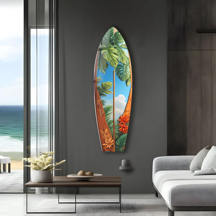 Green Tropical Trees Surfboard Wall Art