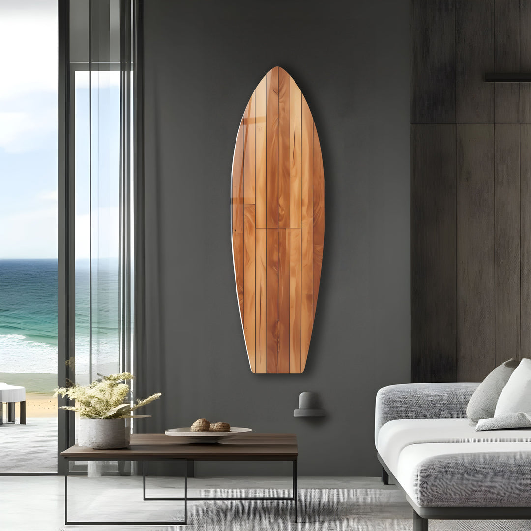 Brown Wood Details Surfboard Wall Art