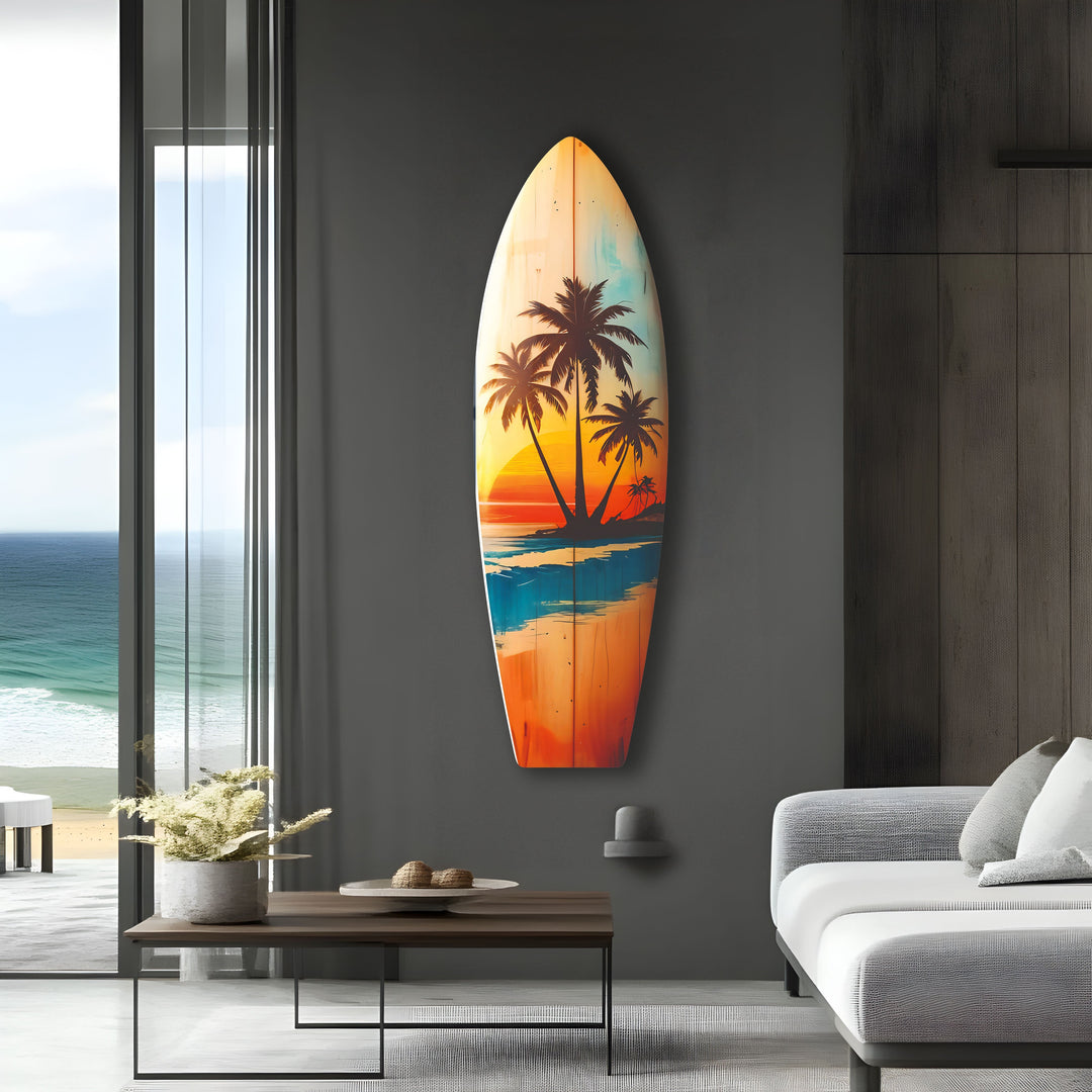 Tropical Sunset Landscape Surfboard Wall Art